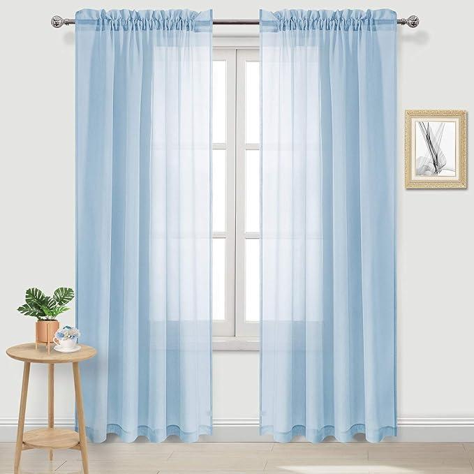 DWCN Sky Blue Sheer Curtains Semi Transparent Voile Rod Pocket Curtains for Bedroom and Living Room, 52 x 84 inches Long, Set of 2 Panels