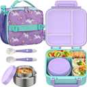 2 x JOOPETALK Bento Lunch Box Set for Kids with 9oz Soup Thermo, Insulated Lunch Bag,Leak-proof BPA-free Lunch Food Container with 3-4 Conpartments for School Travel-Pur-blue