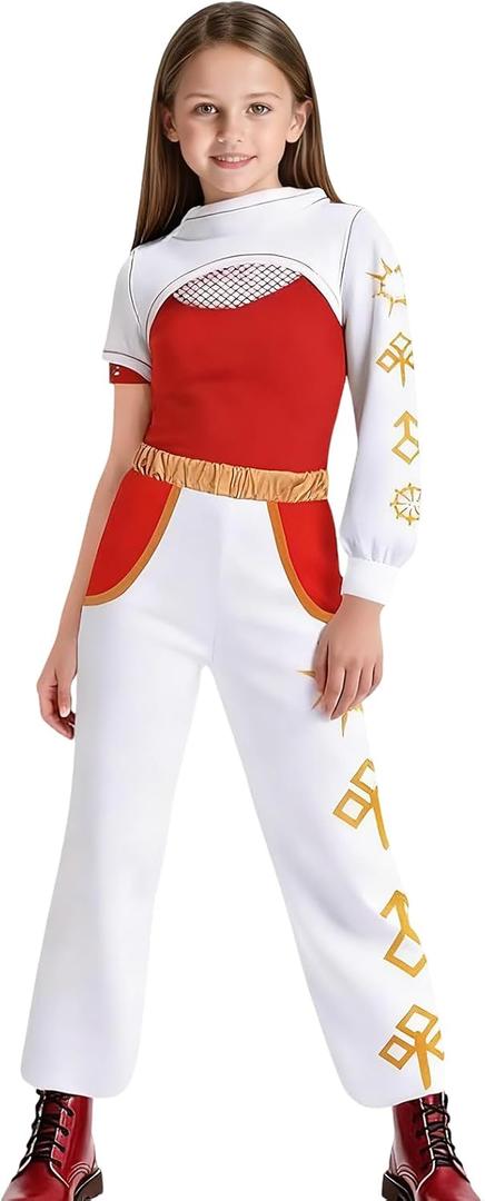 Zombies Costume for Girls, 3PCS Kids Cheerleader Uniform Outfit Halloween Cosplay Party Clothes (White)