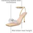 Susanny Women's Closed Toe Rhinstone Wedding Low Heel Slingback Clear Kitten Heels,Adjustable Strap Pointed Toe Bow Pumps High Heeled Prom Dress Shoes (Gold)