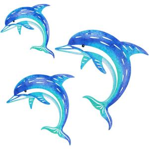 Dolphin Wall Decor Metal Fish Wall Decor Sea Coastal Outdoor Wall Art Metal Beach Ocean Decor For Bathroom Indoor Garden Yard Pool Outdoor Patio Kitchen (3 Pcs)