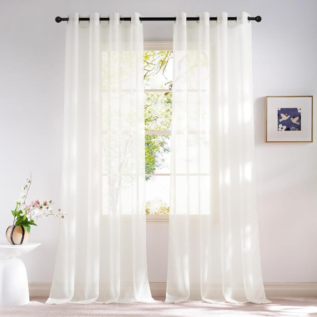 NICETOWN Sheer Curtains for Living Room 96 inches Long, Grommet Casual Style Airy & Breathable with Light Filtering Drapes for Bedroom/Living Room, W54 x L96, Natural, 2 Panels
