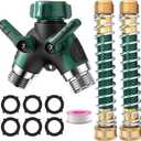 Garden Hose Splitter 2 Way Heavy Duty, 3/4" Water Splitter Y Way Connector 2 Valves Rubberized Grip with 2 Kink Free Faucet Extension Hose Protector 6 Rubber Washers
