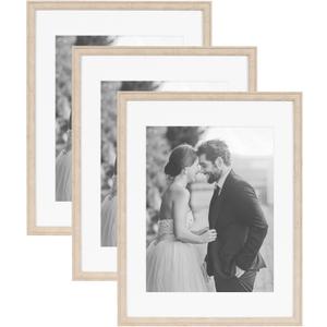 Kate and Laurel Adlynn Rectangle Picture Frame Set of 3; 14 x 18 matted to 11 x 14; Natural; Transitional Three-Piece Frame Set for Gallery Wall Frame Set in Living Room Wall Decor