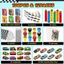 BenLouis 96Pcs Race Car Party Favors Racing Theme School Stationery Set Bulk for Kids Fast Racecar Wheel Birthday Party Goodie Bag Stuffers Classroom Gifts Rewards Pinata Filler