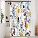 Floral Shower Curtain, Yellow and Blue Wild Flower Shower Curtain Set for Bathroom Waterproof Fabric Spring Bathroom Curtain with Hooks, 48x72 Inch