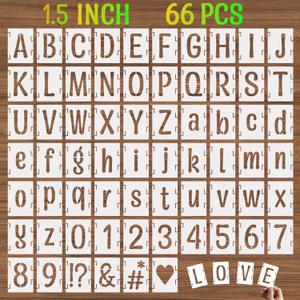 1.5 Inch Alphabet Letter Stencils, 66 Pcs Reusable Plastic Letter Number Symbol Interlocking Drawing Template Kit for Painting on Wood, Wall, Glass, Fabric, Signage, Door Porch