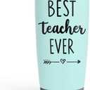 SANDJEST Teacher Tumbler - Best Teacher Ever Travel Coffee Mug Appreciation Gift for Teachers - 20oz Stainless Steel Tumblers Awesome Gifts for Birthday, Christmas, Graduation Day, Back To School