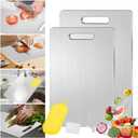 Stainless Steel Cutting Board Set of 2, Titanium Cutting Boards for Kitchen with Non-Slip Feet, Food-Grade Cutting Boards Dishwasher Safe for Meats, Fruits, Vegetables(16 ''x11'' and 13''x 9 '')