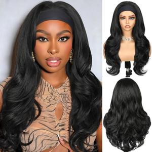 Quantum Love Curly Headband Wig Layered Headband Wigs for Black Women TALOS Long Wavy Natural Black Curly Synthetic Half Wig