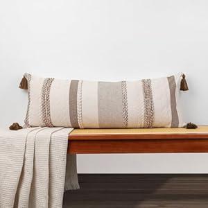 JoraLion Boho Long Pillow Covers 14 x 36 inch, Brown Bohemian Lumbar Pillow Case Accent Decor Throw Pillow, Neutral Couch Pillow Covers for Living Room Bedroom, Pack of 1 (Cover ONLY)