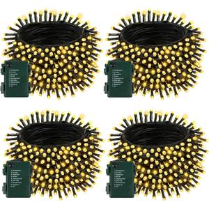 4 Pack Battery Operated Christmas Lights with Timer, 132FT 400 LED Waterproof Battery Twinkle Light, 8 Modes Green Wire Fairy Light for Indoor & Outdoor Bedroom Tree Christmas Decorations (Warm White)