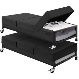 StorageWorks Under Bed Storage with Wheels, 2-Pack Underbed Storage Containers with Lids, 80L Closet Organizer Bins for Clothes, Blankets, Sweater, Black