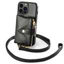 LAMEEKU Compatible with iPhone 12 Pro Max Case Wallet, Leather Card Holder Case with Adjustable Crossbody Strap, Zipper Coin Purse Wallet Case Designed for iPhone 12 Pro Max 6.7' Black 