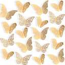 72 Pieces 3D Butterfly Wall Decals Sticker Wall Decal Decor Art Decorative Sticker 3 Sizes for Room Home Nursery Classroom Offices Kids Girl Boy Bedroom Bathroom Living Room Decor (Gold)