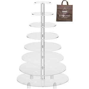 Jusalpha® 8 Tier Wedding Party Acrylic Round Cake Stand/Cupcake Stand Tower/Dessert Stand/Pastry Serving Platter/Food Display Stand for Big Event (8RF)