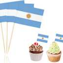 100 Pcs Argentina Flag Toothpick Cake Toppers Cocktail Food Decorations Small Mini Stick Cupcake Toppers Picks for Celebration Party Supplies