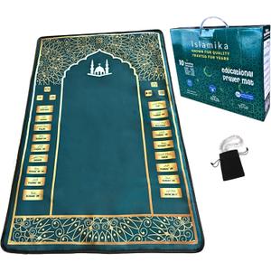 Islamika Electronic Prayer Mat - Smart Interactive Prayer Rug - Ideal for New Converts and Those Learning or Perfecting Their Prayer - Comes with Islamic Prayer Beads (R Green)