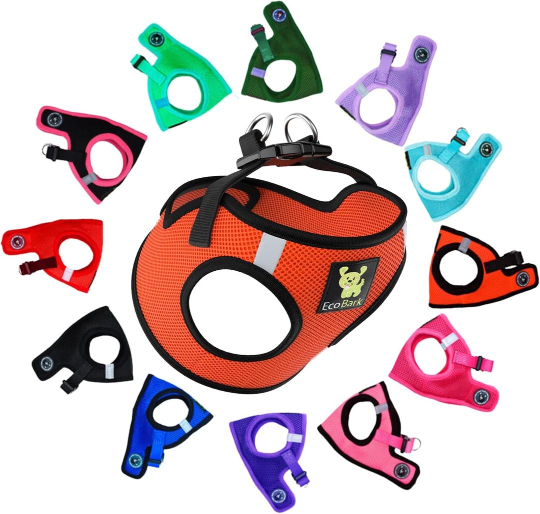 EcoBark Step in Dog Harness - Reflective Soft Luxurious Mesh Dog Harnesses for XXS, XS, Small, and Medium Dogs Eco-Friendly Comfort Secure Halter No Pull Adjustable Pet Vest (Orange, Medium) (Medium-11 to 17 lbs-Chest Up to 16 in (Pack of 1))