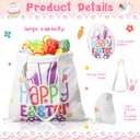 Photect 6 Pcs Easter Tote Bags 13.78 x 13.39 Inch Canvas Bunny Gifts Bags for Spring Happy Easter Party Supplies