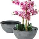 2 Pack 10 Inch Plant Pots,Durable Decorative Flower Pots Planters with Drainage Hole for Indoor and Outdoor Plants,Flowers,Succulents, Gray