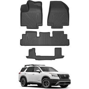 Mixsuper Pathfinder Floor mats-Floor mat for Nissan Pathfinder 2022-2026(7 Passenger),All Weather TPE Rubber Floor Liners Protection for Pathfinder Accessories,3 Row Anti-Slip Car Mats, Black