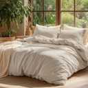 Bedsure 100% Washed Cotton Duvet Cover King Size - Oatmeal Minimalist Cotton Duvet Cover Linen Like for All Seasons - GentleSoft Plain Simple Bedding (Oatmeal, King, 104"x90")