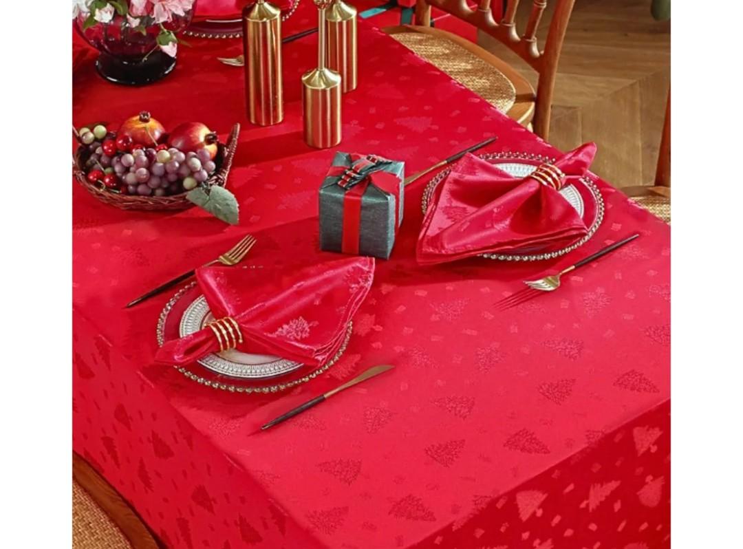 Honellaty Christmas Red Napkins, Jacquard Wrinkle Free Soft Polyester Napkin, Christmas Tree Pattern Napkins for Xms, Wedding, Holiday, Party and Dinners 20x20