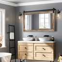 COGOOD Farmhouse Barn Door Mirror - 41" x 26" Rustic Wood Framed Wall Mirror for Bathroom, Living Room, Entryway Wall Decor (Striped Brown)