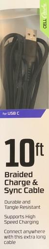 Cell Candy 10 Ft Braided Charge & Synd Cable for Micro USB and USB C to USB
