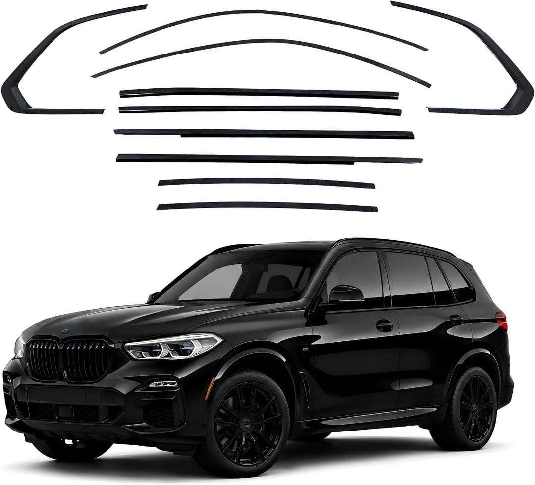 Stainless Steel Window Trim Chrome Delete 10Pcs Compatible with BMW X5 G05 2019-2026 Glossy Black Weatherstrip Window Moulding Strip Trim Blackout Kit