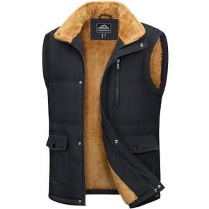 MAGCOMSEN Mens Winter Vests Outerwear Fleece Lined Puffer Vest Warm Casual Quilted Vest Bubble Sherpa Vest Jacket (X-Large, Black)