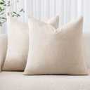 MIULEE Pack of 2 Decorative Throw Pillow Covers Soft Chenille Throw Pillows Solid Textured Cushion Covers Christmas Home Decor for Couch Sofa Bedroom Living Room 18x18 Inch, White