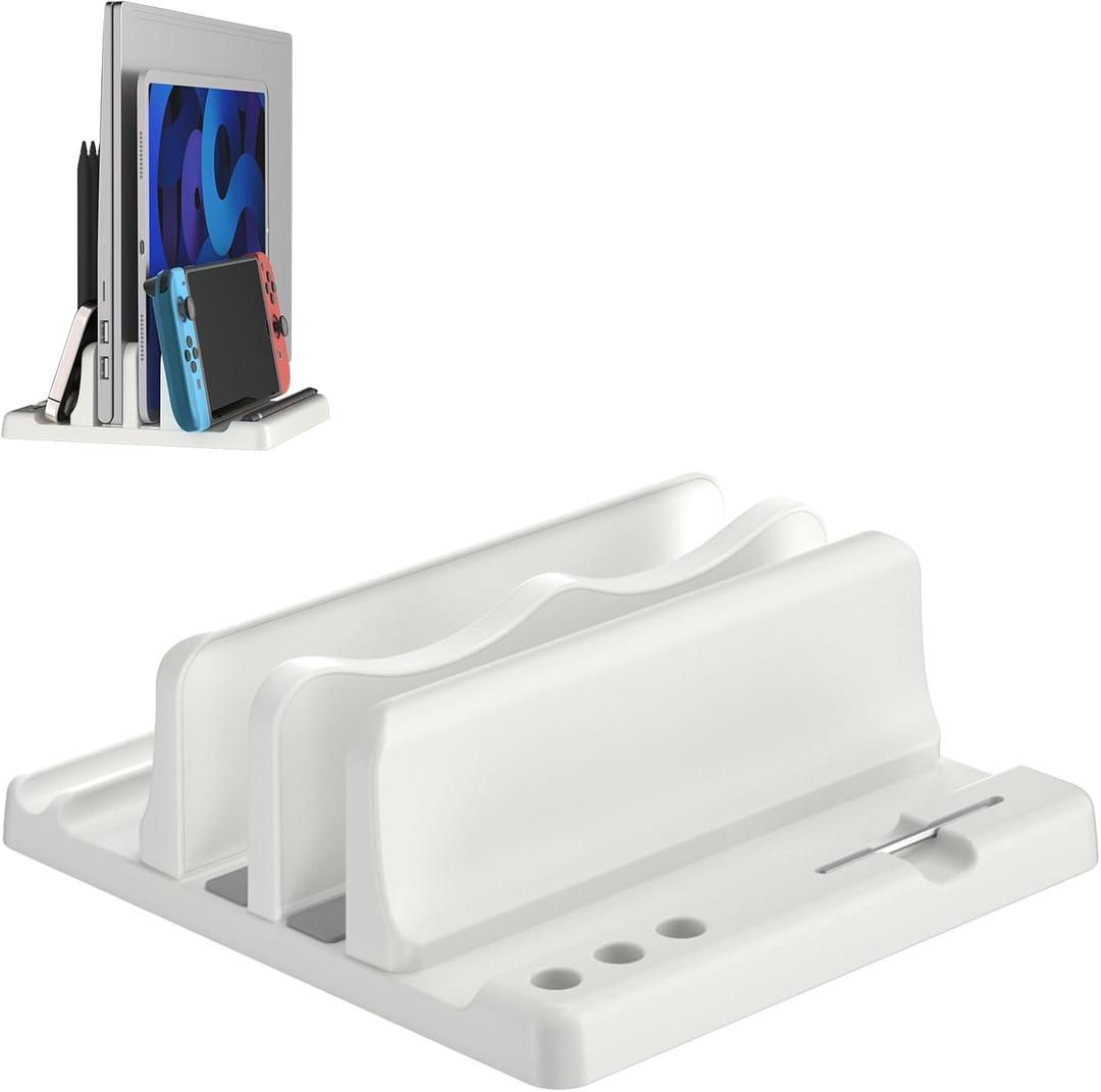 Vertical Laptop Stand Holder - Adjustable ABS Plastic Laptop Holder Vertical, Space-Saving 4 in 1 Compatible with All MacBook Pro Air, Mac, HP, Dell, Microsoft Surface (White)