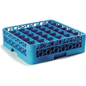 Carlisle FoodService Products Opticlean Divided Glass Rack with 36 (4.75 x 2.91 Inch) Compartments for Kitchen and Restaurant, Plastic, 19.88 x 19.88 x 5.50 Inches, Blue