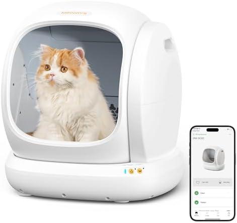 MeoWant Self Cleaning Cat Litter Box, Open-Top Automatic Cat Litter Box with Safety Protection, App Control, Odor-Free Cat Litter Box for Multiple Cats