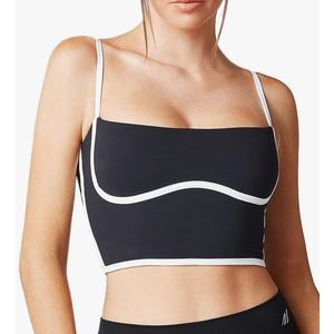 Move With You Sleeveless Spaghetti Strap Padded Sports Bra Tank Tops Square Neck Double Layer Workout Fitness Basic Crop Tops
Size M