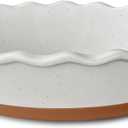 MORA Ceramic Pie Pan for Baking - 9 inch - Deep and Fluted Pie Dish for Old Fashion Apple Pie, Quiche, Pot Pies, Tart, etc - Modern Farmhouse Style Porcelain Ceramic Pie Plate - Vanilla White