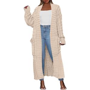 Caracilia Womens Long Cardigan Sweaters 2025 Fall Open Front Coat Long Sleeve Cable Knit Maxi Outerwear Trendy Jacket Clothes Size L