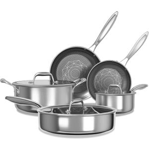 COOKER KING Stainless Steel Cookware Set, Pots and Pans Set Non Stick, Frying Pans, Saucepan, Saute Pan & Stock Pot, Non Toxic, Induction, Oven, Dishwasher Safe, PFOA Free