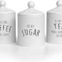 Barnyard Designs Ceramic Kitchen Canister Set  Decorative Farmhouse Coffee, Tea, Sugar Containers, Rustic Counter Storage Jars for Kitchen, White, Set of 3