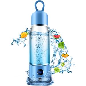 Hydrogen Water Bottle with Three Modes Produces 5000 PPB of Hydrogen Water in 8 Minutes,Made of Aluminium and Glass,with Colorful Light,Rechargeable for Travelling,Office,Home (blue)