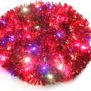 CCINEE Christmas Tinsel Garland, 33 Ft Red Garland with 100 Multicolored Battery Operated LED String Lights for Christmas Tree Decoration Wedding Party Supplies