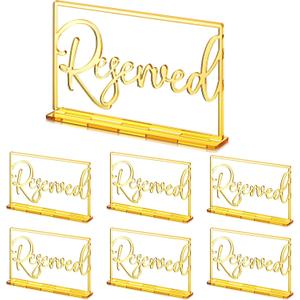 6 Pieces Acrylic Reserved Table Sign Wedding Signs for Tables Acrylic Standing Reserved Wedding Signs for Seating Reservation Restaurant Business Office (Gold)