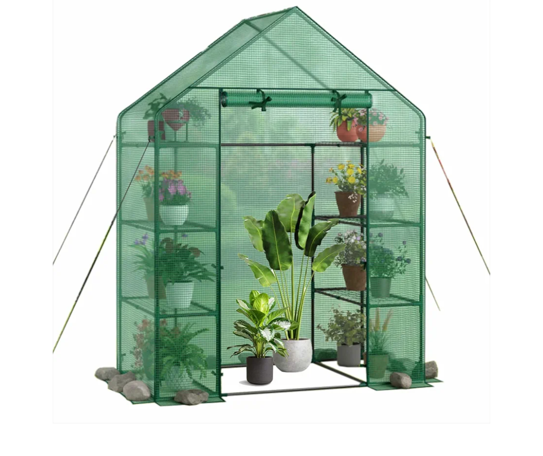 Portable Greenhouse for Outdoors | Walk in Greenhouses Heavy Duty with Durable PE Plant Cover with 4 Tiers of 16 Shelves | Gardening Plant House with Roll-up Zipper Door - 15" L x 6" W x 39" H