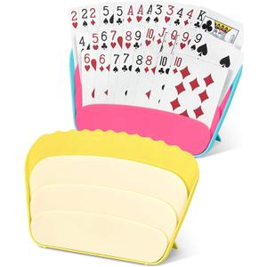 Playing Card Holder,with Foldable Desktop Stand,3 Layers Design,for Poker UNO Cards Senior/Adult/Kids Game Card Holder (1 Blue + 1 Yellow)