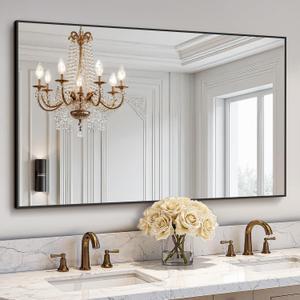 TRAHOME Bathroom Vanity Mirror for Wall, 48" x 30" Metal Framed Rectangular Bathroom Wall Mirror for Over Sink, HD Shatterproof Glass, Hangs Horizontally or Vertically(Black)