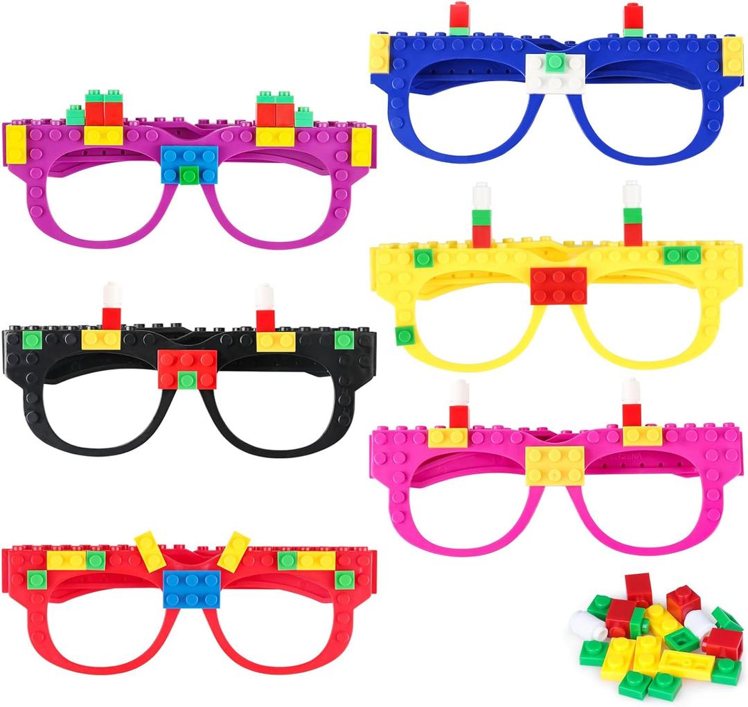 6 Pcs DIY Building Bricks Glasses Building Blocks Games for Kids Birthday Party Favors Supplies, Boys Girls Carnival Party Games Decor
