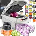 Mueller Pro-Series All-in-One, 12 Blade Mandoline Slicer for Kitchen, Food Chopper, Vegetable Slicer and Spiralizer, Cutter, Dicer, Grater, Kitchen Gadgets Sets with Container, White Sand/Gray (12 Blade, White Sand/Gray)