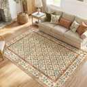 jinchan 6x9 Vintage Floral Washable Large Living Room Area Rug, Terracotta | Soft & Lightweight, Checkered Floral, Low Pile, Non Slip, Bedroom, Dining Room, Girls Room, Home Office, Cottage Decor